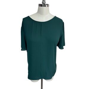 LOFT Women's Teal Green Flutter Sleeve Tie‎ Back V Neck Blouse Top Size M